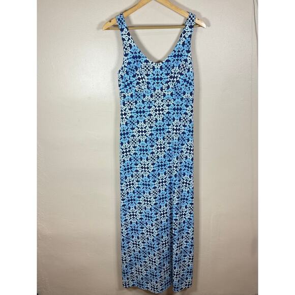 J. McLaughlin Maxi Dress Catalina Cloth Blue Geometric Print Stretch S Coastal - Picture 2 of 10